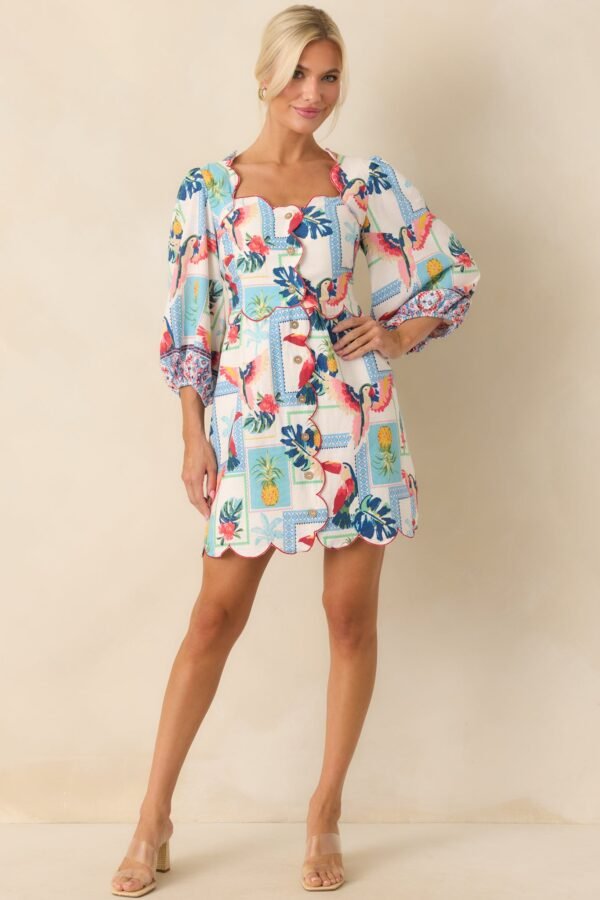 Away From The Noise Ivory Multi Patchwork Print Mini Dress