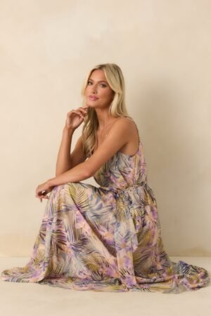 Better Than I Imagined Light Pink Tropical Print Chiffon Maxi Dress