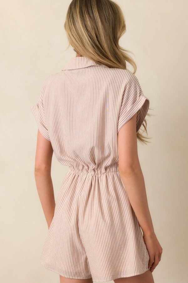 Big Moment Tan Stripe Cotton Collared Romper