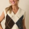 At The Right Time Ivory Argyle V-Neck Sweater Vest