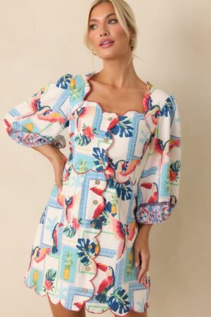 Away From The Noise Ivory Multi Patchwork Print Mini Dress