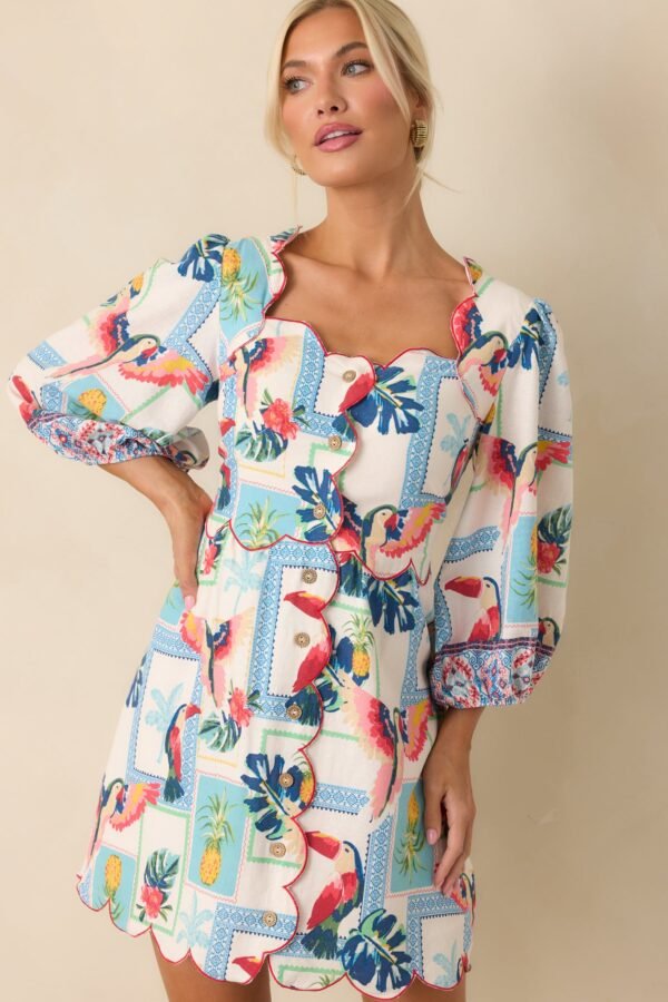 Away From The Noise Ivory Multi Patchwork Print Mini Dress