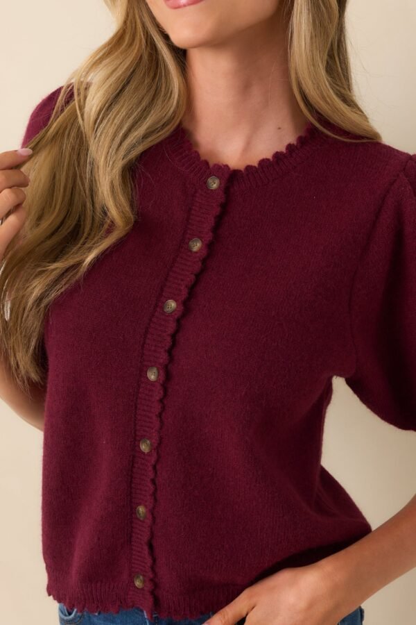 Caught Up In The Moment Wine Knit Short Sleeve Cardigan