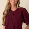 Caught Up In The Moment Wine Knit Short Sleeve Cardigan