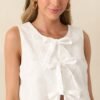 By My Side White Cotton Embroidered Eyelet Bow Front Top
