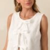 By My Side White Cotton Embroidered Eyelet Bow Front Top