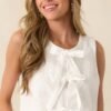 By My Side White Cotton Embroidered Eyelet Bow Front Top