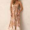 Bohemian Life Tan Floral Maxi Dress