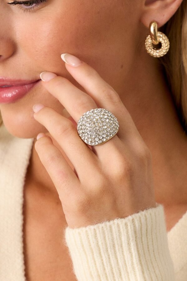 Bright Future Gold Pav?? Rhinestone Dome Ring