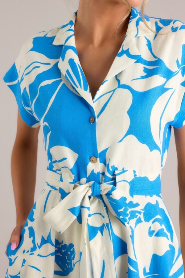 Big Feelings Blue Floral Button Front Mini Dress