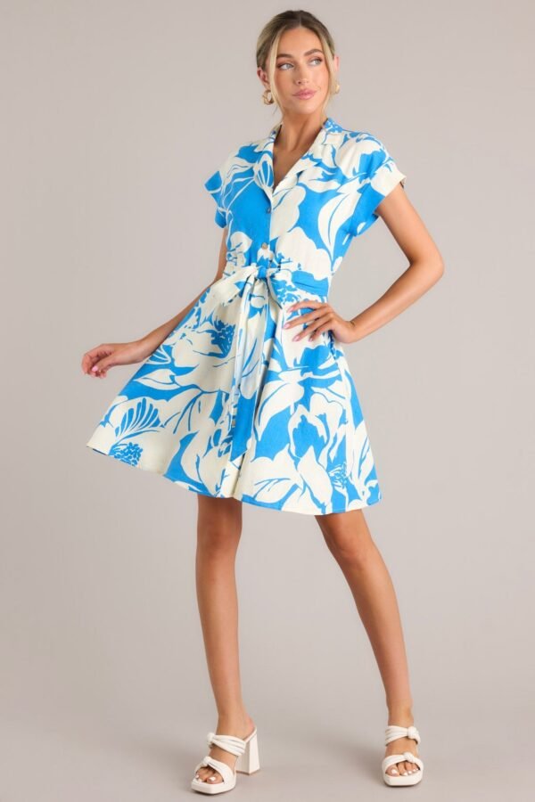 Big Feelings Blue Floral Button Front Mini Dress